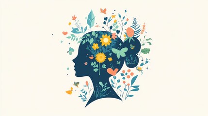 Silhouette of a woman's head with floral design, symbolizing growth and beauty.