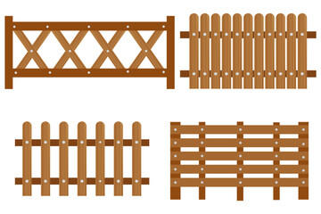 Vector wooden fence set Cartoon wooden fence vector set garden or farm palisade gates