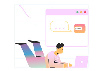 Man talking to a chatbot on laptop