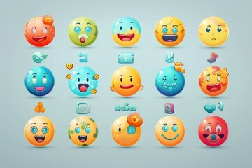 A collection of colorful and unique emojis, perfect for social media reactions, designed in vector illustration.