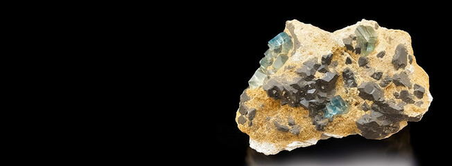 Obraz premium Kaersutite is rare precious natural geological stone on gradient background in low key, isolate. AI generated.