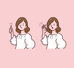 イラスト素材: ベクターイラスト素材：ハンドサインする女性