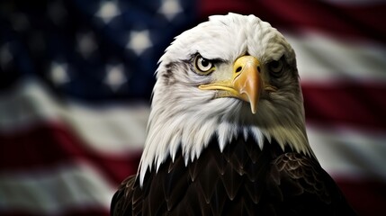 Fototapeta premium Majestic eagle displayed against the background of the american flag symbolizing freedom