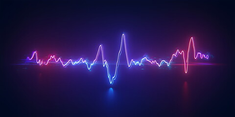Dynamic multicolored neon waveform with reflection for sound engineering, music production and audio analysis designs