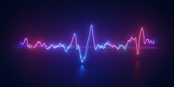 Dynamic multicolored neon waveform with reflection for sound engineering, music production and audio analysis designs