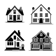 Buildings and Infrastructure, vector illustration about black and white icons of buildings and infrastructure