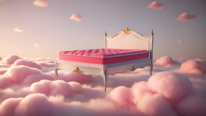 Title: A Serene Floating Bed with a Plush Vibrant Pillow


