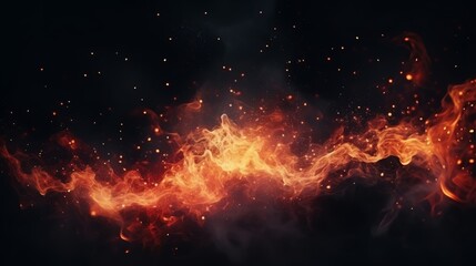 Dynamic fire flames with sparks on dark background   a striking flame texture banner template