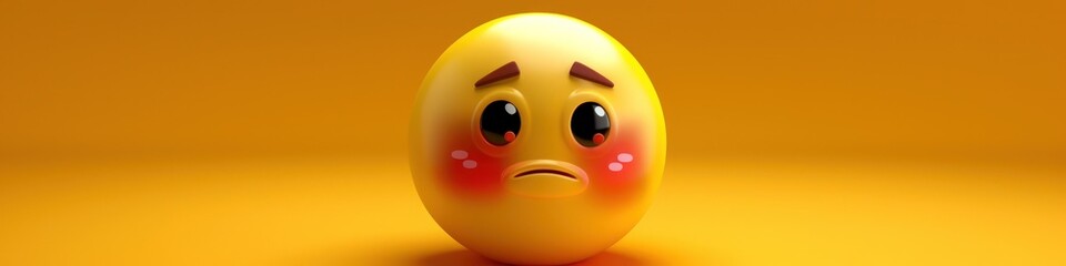 Fototapeta premium A 3D yellow emoji with a flushed face, red cheeks, and a tiny smile, looking shy. Full ultra HD,
