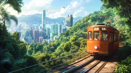 Fototapeta premium Tram Ride Through Urban Jungle