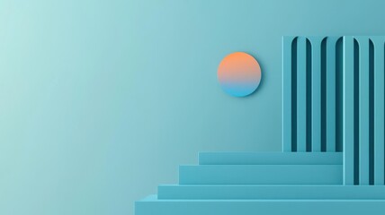 Obraz premium Stylized Acropolis with a blue sun rising, ancient Greek ruins with modern minimalist design, striking blue