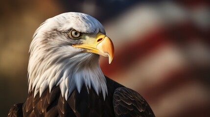 Obraz premium Majestic eagle displayed against the iconic american flag symbolizing freedom and strength