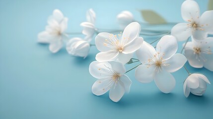 Tranquil White Flowers on Soft Blue Background in 3D Rendering
