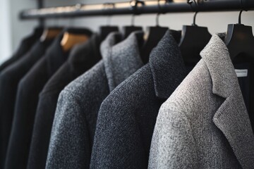 Obraz premium Modern Wool Coats in Neutral Tones on Hangers