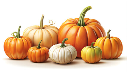 Obraz premium different pumpkins with a white background
