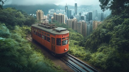Naklejka premium Tram Ride with a City View
