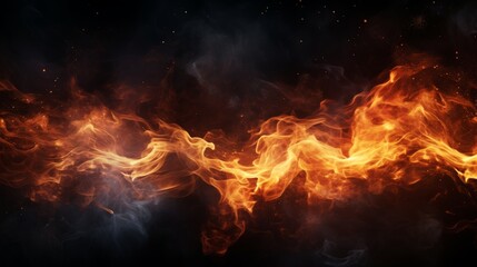 Dynamic fire flames with sparks on dark background for eye catching flame banner template