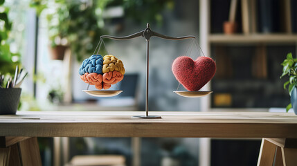 A balance scale with a brain and heart in a Workspace