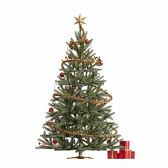 Christmas tree with decorations, isolated on white background, 3D illustration, cg render