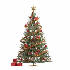 Christmas tree with decorations, isolated on white background, 3D illustration, cg render