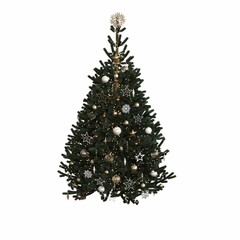 Christmas tree with decorations, isolated on white background, 3D illustration, cg render