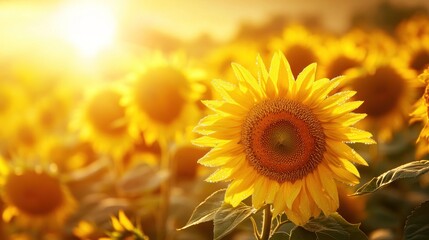 Fototapeta premium Golden Sunflowers Blooming in the Field