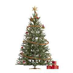 Christmas tree with decorations, isolate on a transparent background, 3d illustration, cg render
