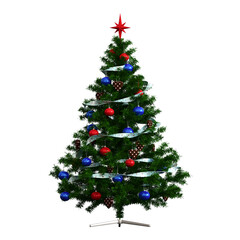 Christmas tree with decorations, isolate on a transparent background, 3d illustration, cg render
