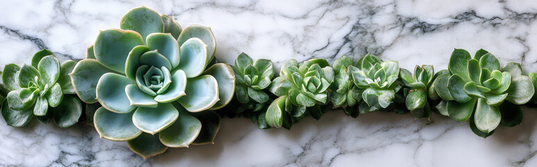 Obraz premium succulent arrangement on a sleek marble background, with clean lines and ample space for text