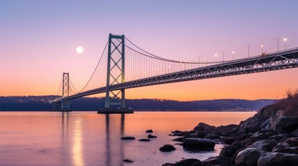 Fototapeta premium Suspension Bridge Over Water at Sunset