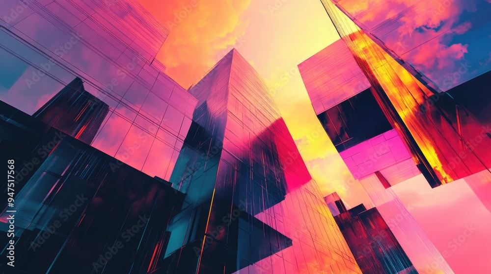 Canvas Prints abstract architecture in vibrant digital hues