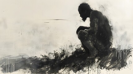 Silhouette of Man Sitting On a Hillside.