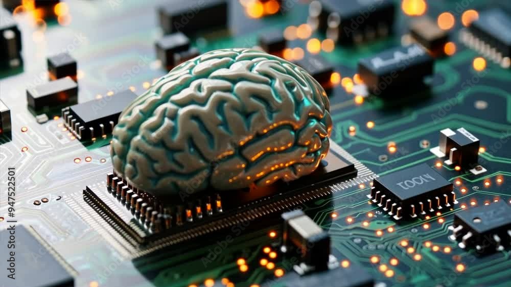 Poster A computer chip with a brain on it
