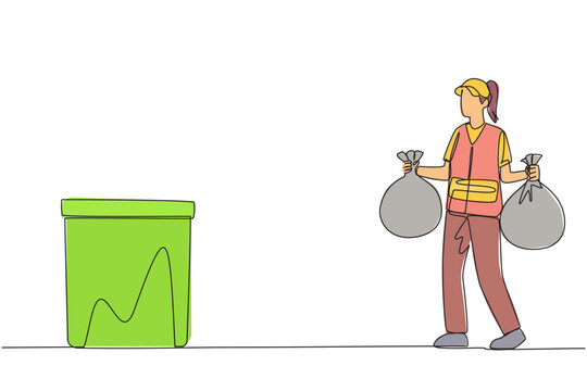 janitor holding bags near green trash can clip art preview