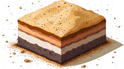 Layered construction with compacted base and fresh sand spread on top, isometric view, neutral colors, vector illustration, clear details