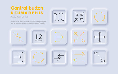 Control button set icon. Arrows, directions, navigation, rotate, expand, minimize, forward, backward, neomorphic style, interface controls