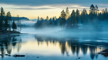 Fototapeta premium Enigmatic misty forest landscape capturing nature s serene beauty and tranquility