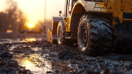 Preparation phase of a construction project, layers of ground meticulously prepared, VR-guided machinery, 3D render style, detailed textures, sharp focus