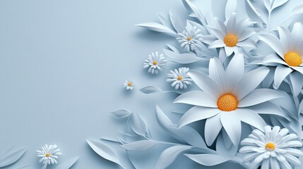 Delicate 3D floral background with a blend of lily and daisy textures