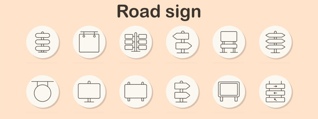 Road sign set icon. Directional signs, street signs, navigation, traffic indicators, guideposts, highway signs, road directions, travel signs, public signage, information boards, wayfinding