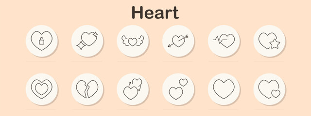 Heart icon set. Various heart symbols including locked, broken, with wings, and arrow-pierced for love, romance, and emotional design themes