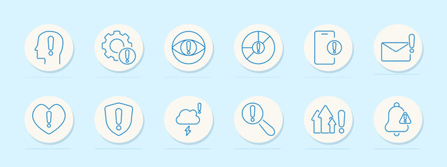 Alert and attention icon set. Various exclamation mark symbols for notifications, warnings, and important messages in communication and safety themes