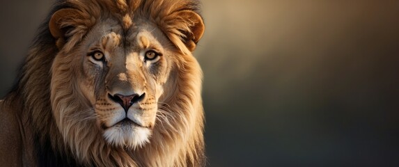 Fototapeta premium Close-up Portrait of a Majestic Lion with Golden Fur