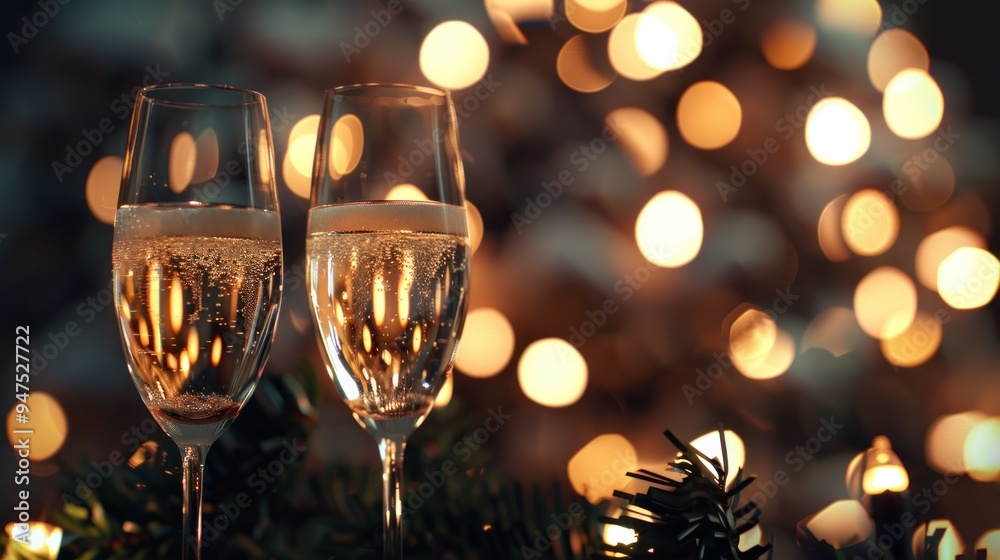 Wall mural champagne flutes with festive lights