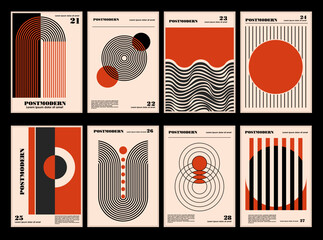 Artworks, posters inspired postmodern of vector abstract dynamic symbols with bold geometric shapes, useful for web background, poster art design, magazine front page, hi-tech print, cover artwork.