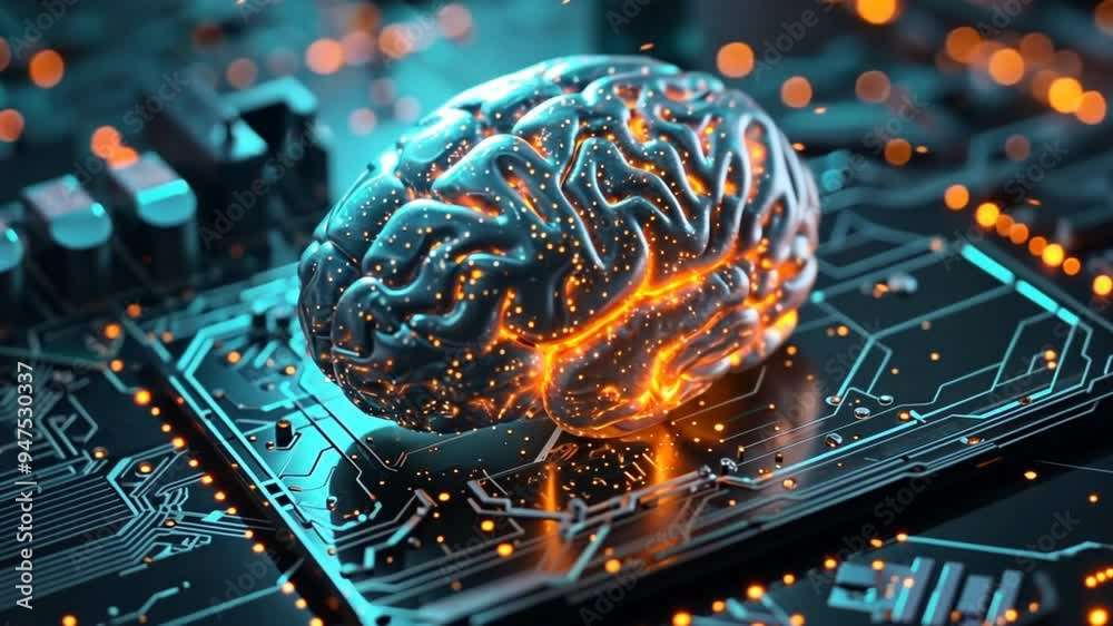 Poster A computer chip with a brain on it