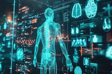 Futuristic medical interface with human anatomy