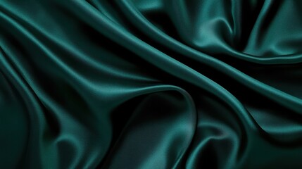 Fototapeta premium Closeup of rippled green satin fabric texture background. Luxurious background design 