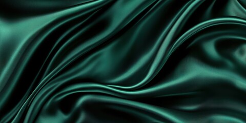 Fototapeta premium Closeup of rippled green satin fabric texture background. Luxurious background design 
