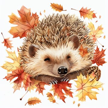 recommend clip art: Cozy hedgehog in autumn leaves single object clipart